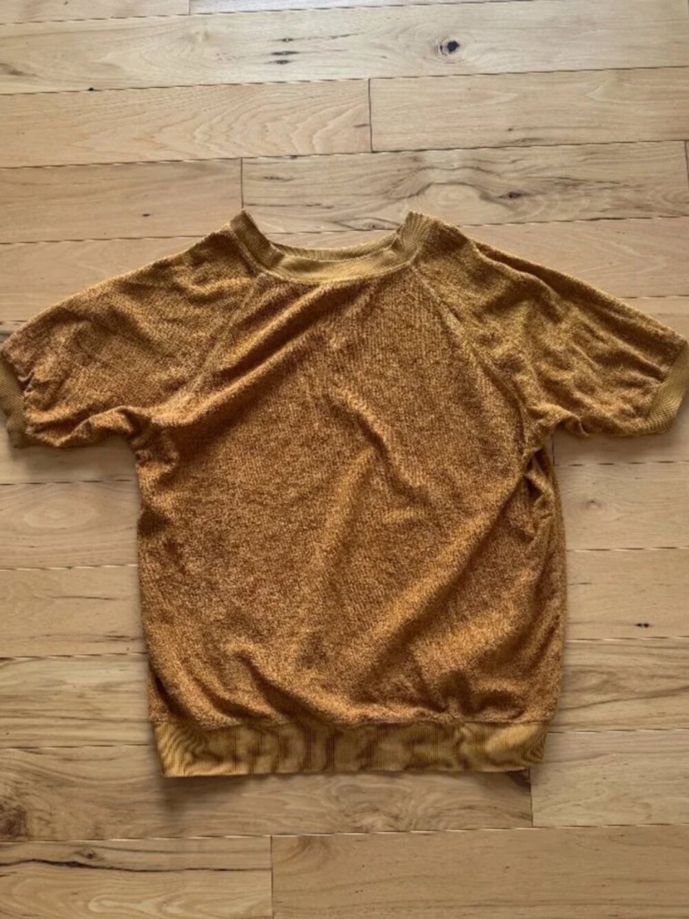 Short Sleeve Raglan Sherpa Terry Sweatshirt Unisex Sweater Mustard M
